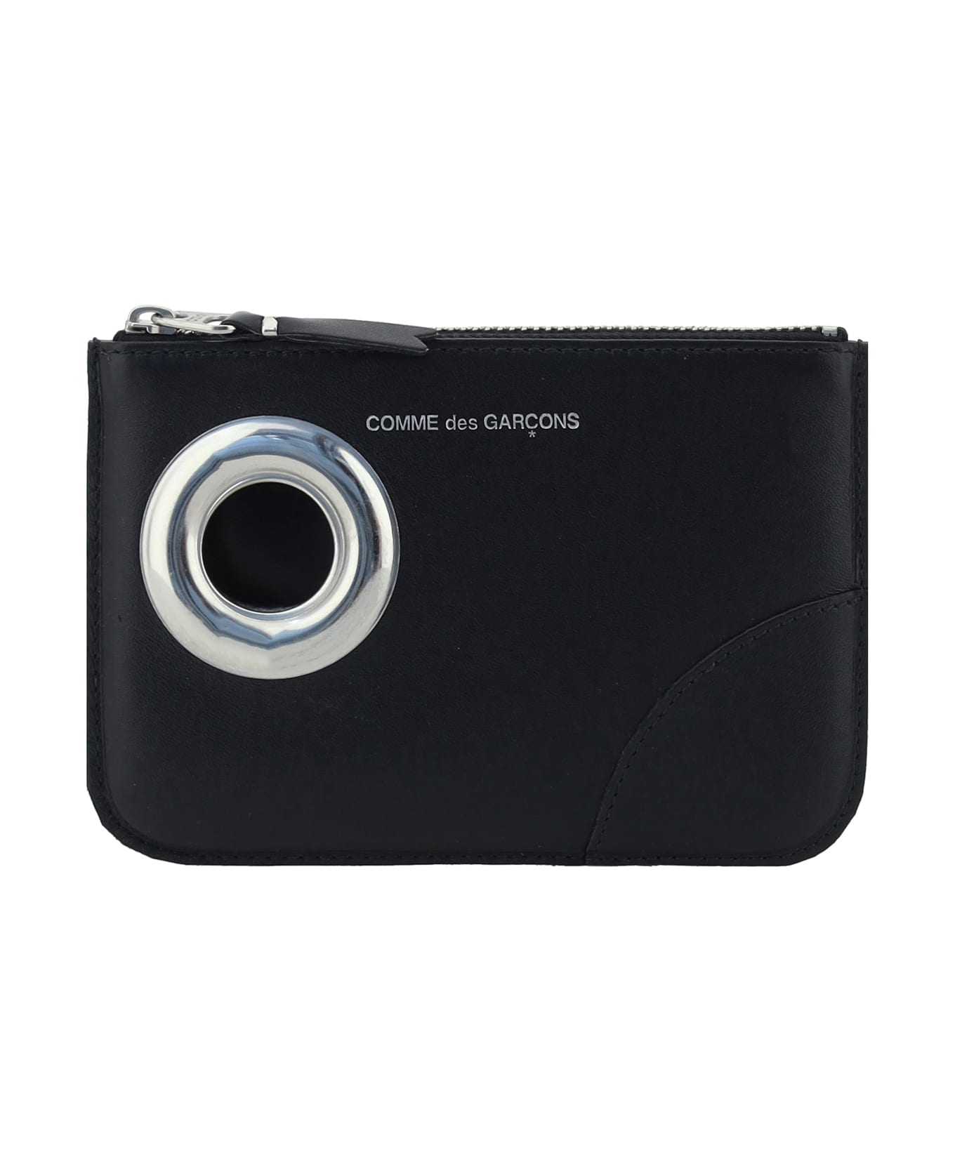 Comme des Garçons Wallet Silver Eyelet Coin Purse - Black