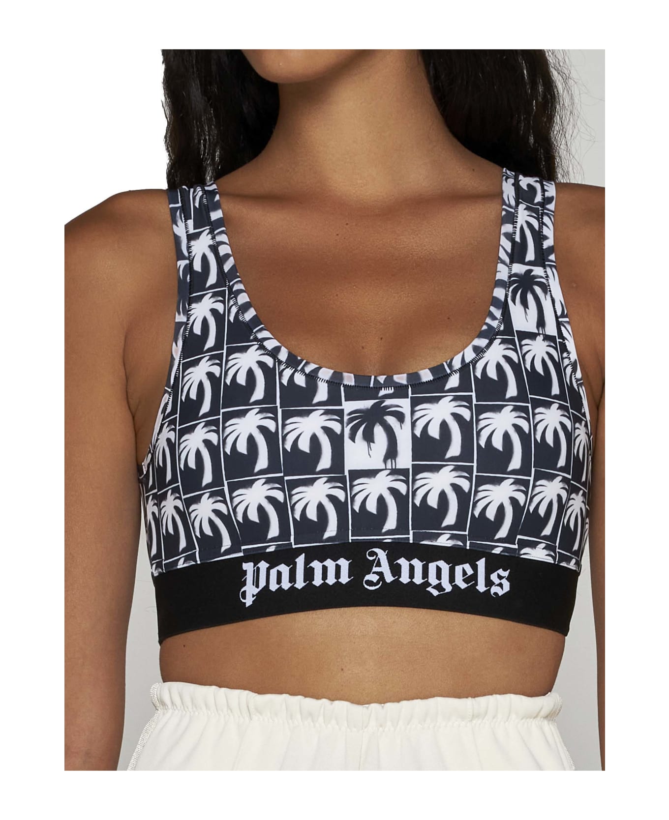 Palm Angels Palms Logo Bra Top - Black white