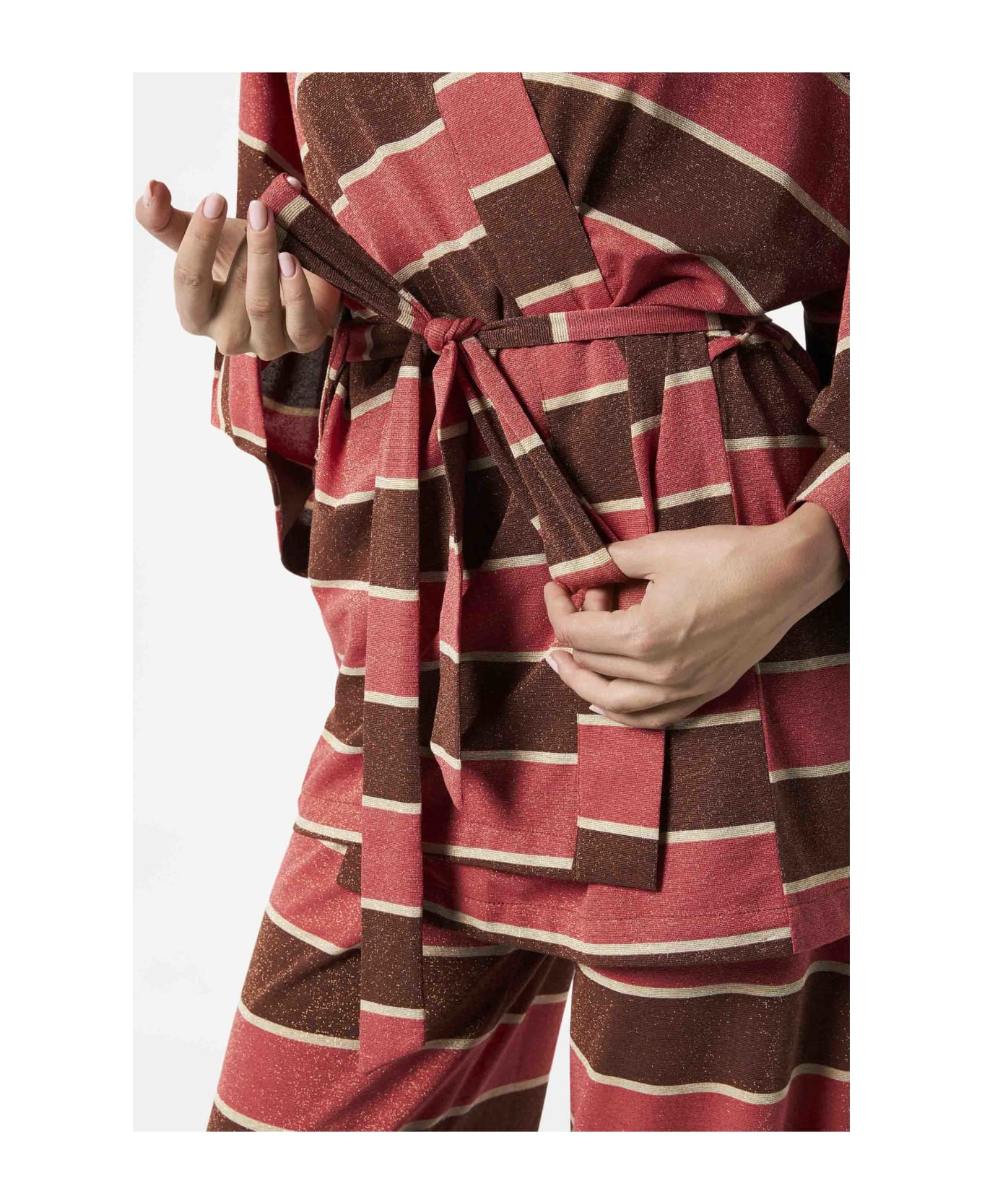 MC2 Saint Barth Striped Knitted Kimono Cardigan - BROWN