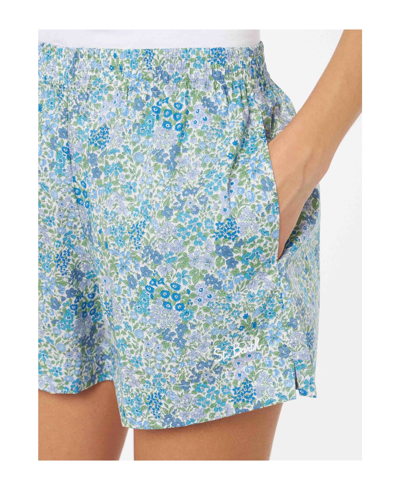 MC2 Saint Barth Woman Cotton Joanna Luise Pull Up Shorts Meave | Made With Liberty Fabric - SKY