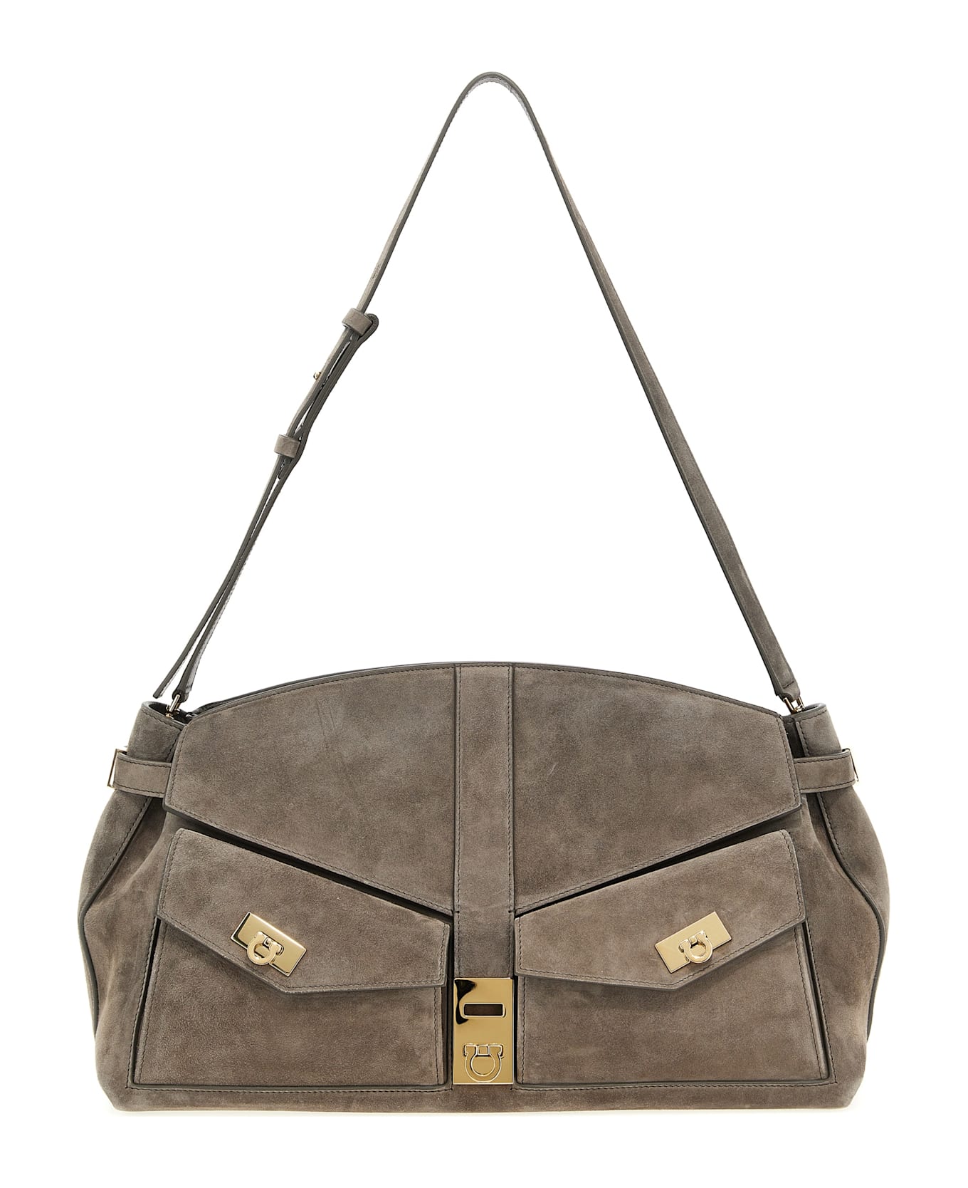 Ferragamo 'hug Multipocket (l)' Crossbody Bag - Gray