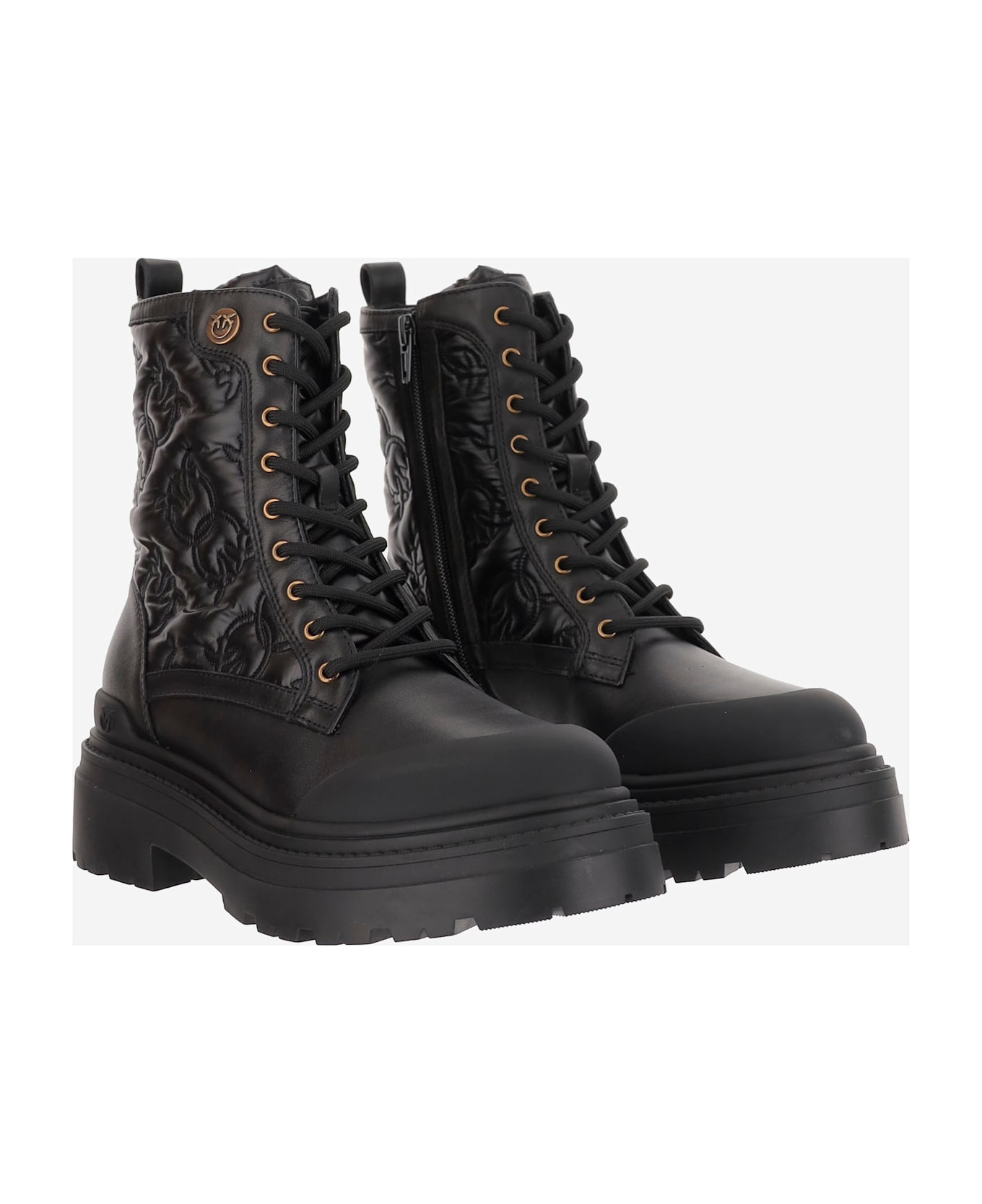 Pinko Mia 25 Leather Quilted Ankle Boots - Black