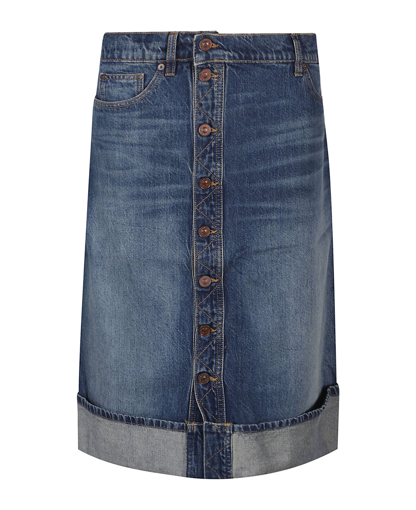 Victoria Beckham Placket Detail Denim Skirt - Heavy Vintage Indigo Wash