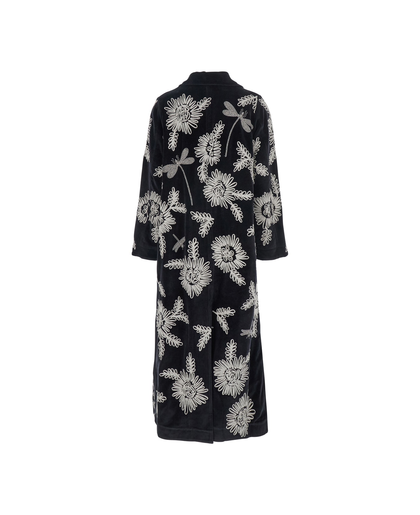 Forte_Forte Black And White Coat With All-over Embroidery In Cotton Woman - Black