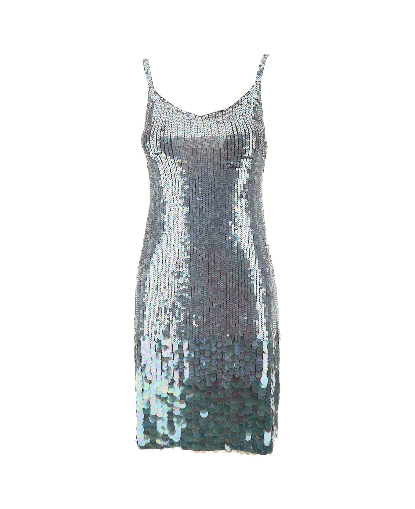 Parosh Mini Grey Dress With All-over Multicolor Sequins In Stretch Polyamide Woman - Metallic