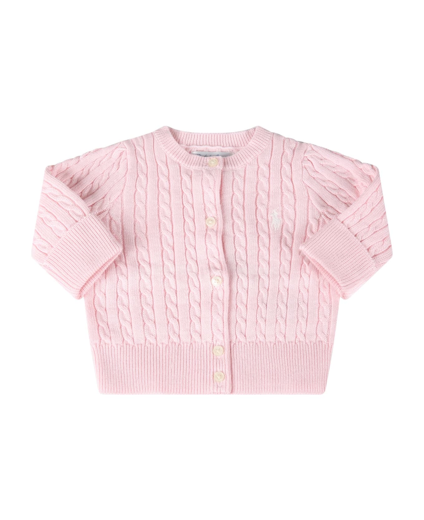 Ralph Lauren Pink Cardigan For Babygirl With Iconic Pony - Pink