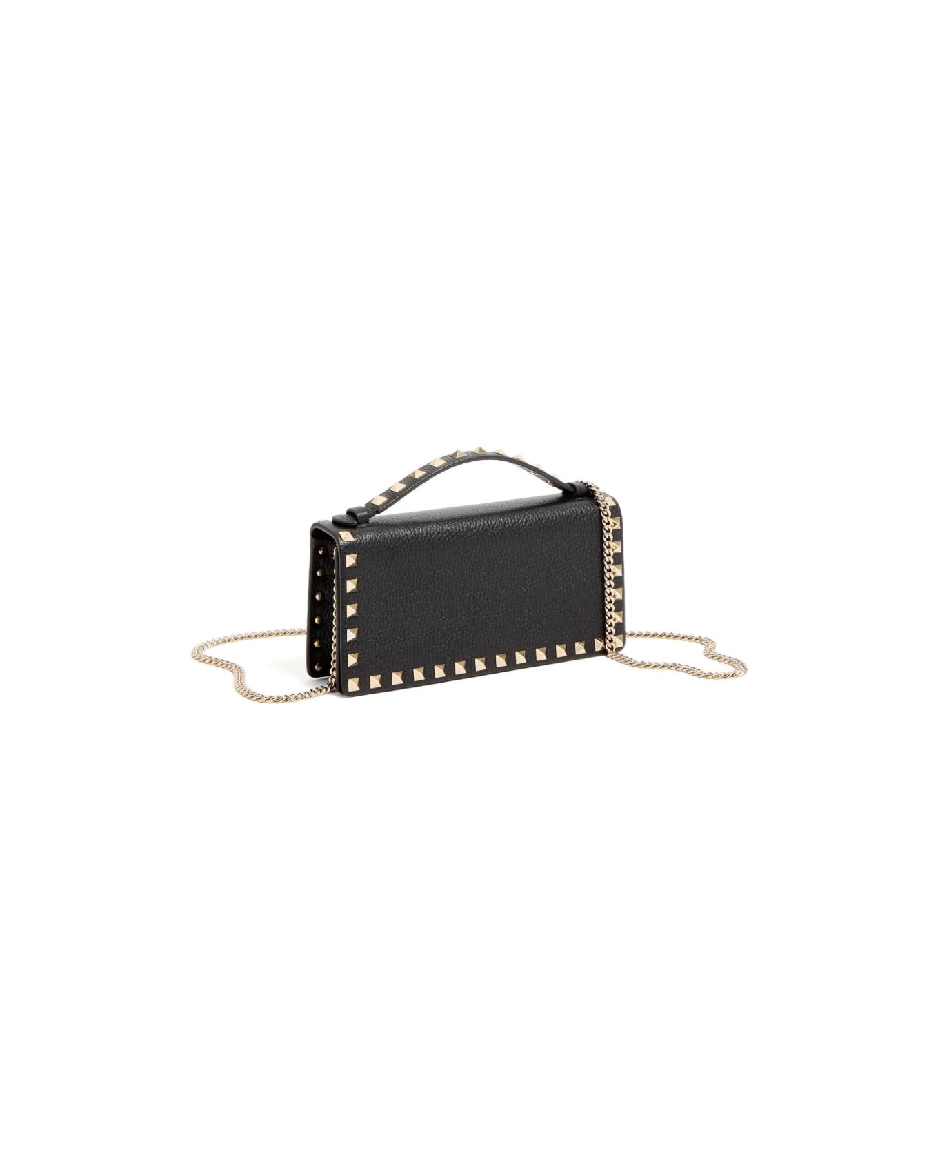 Valentino Garavani Rockstud Leather Wallet On Chain - Black