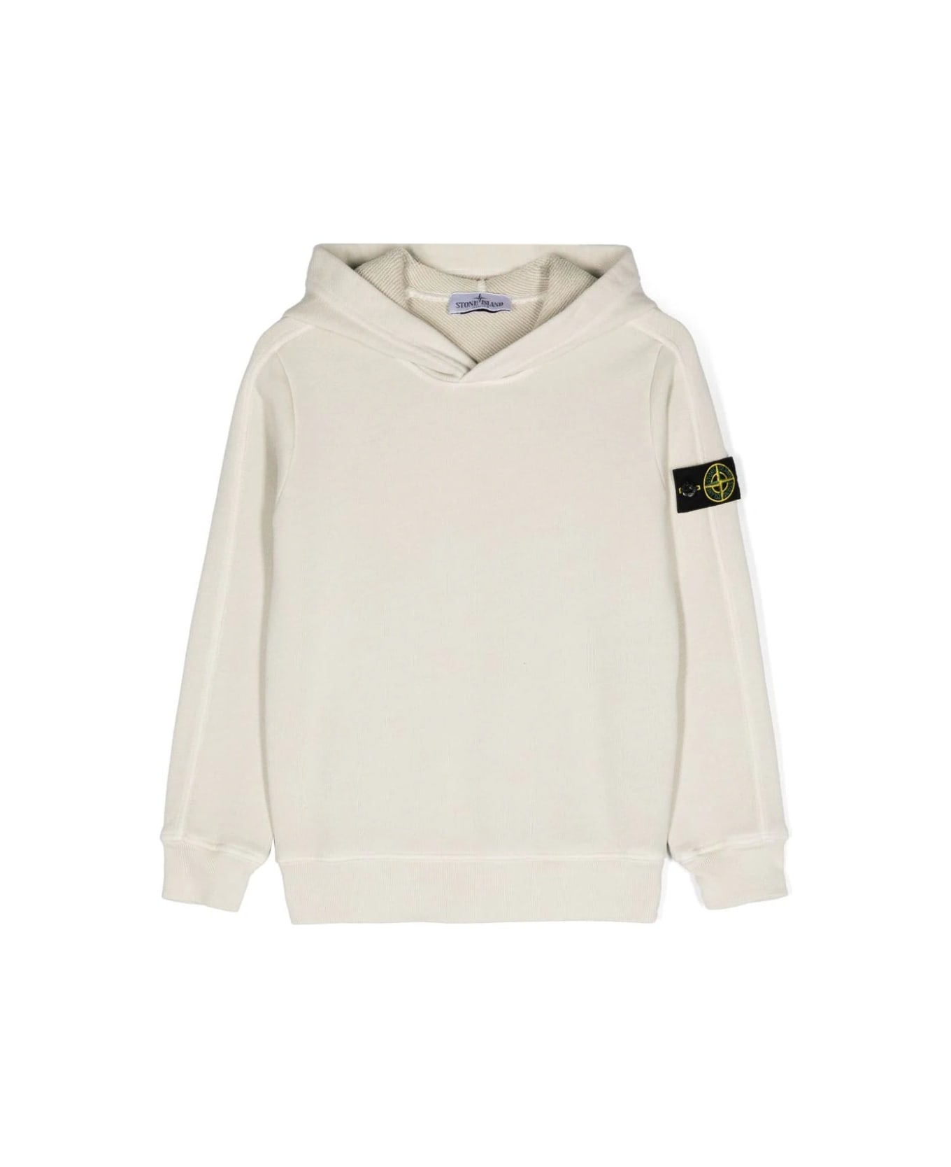 Stone Island Putty Diagonal Organic Cotton Hoodie With Old Effect - Panna