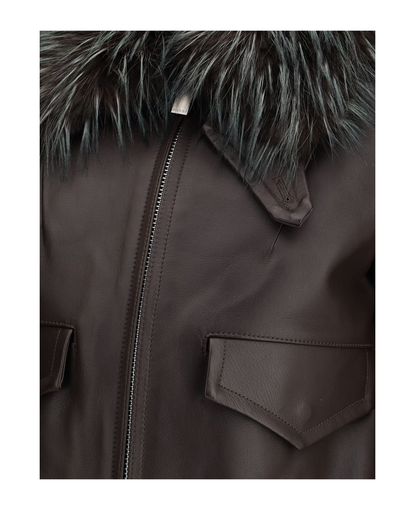 Sacai Leather Jacket With A Plush Collar