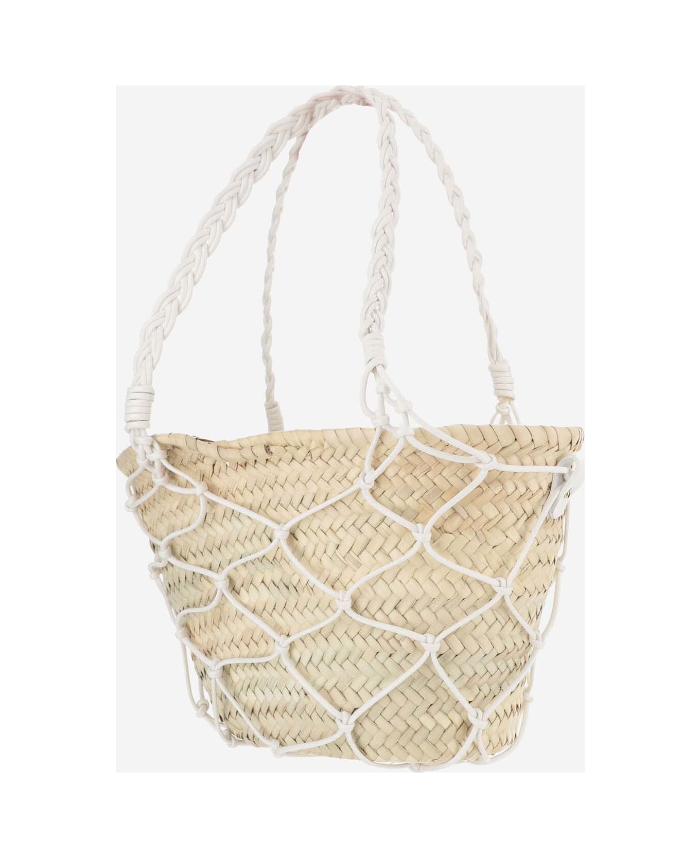 Filippo Catarzi Straw And Cotton Bag With Leather Details - Beige