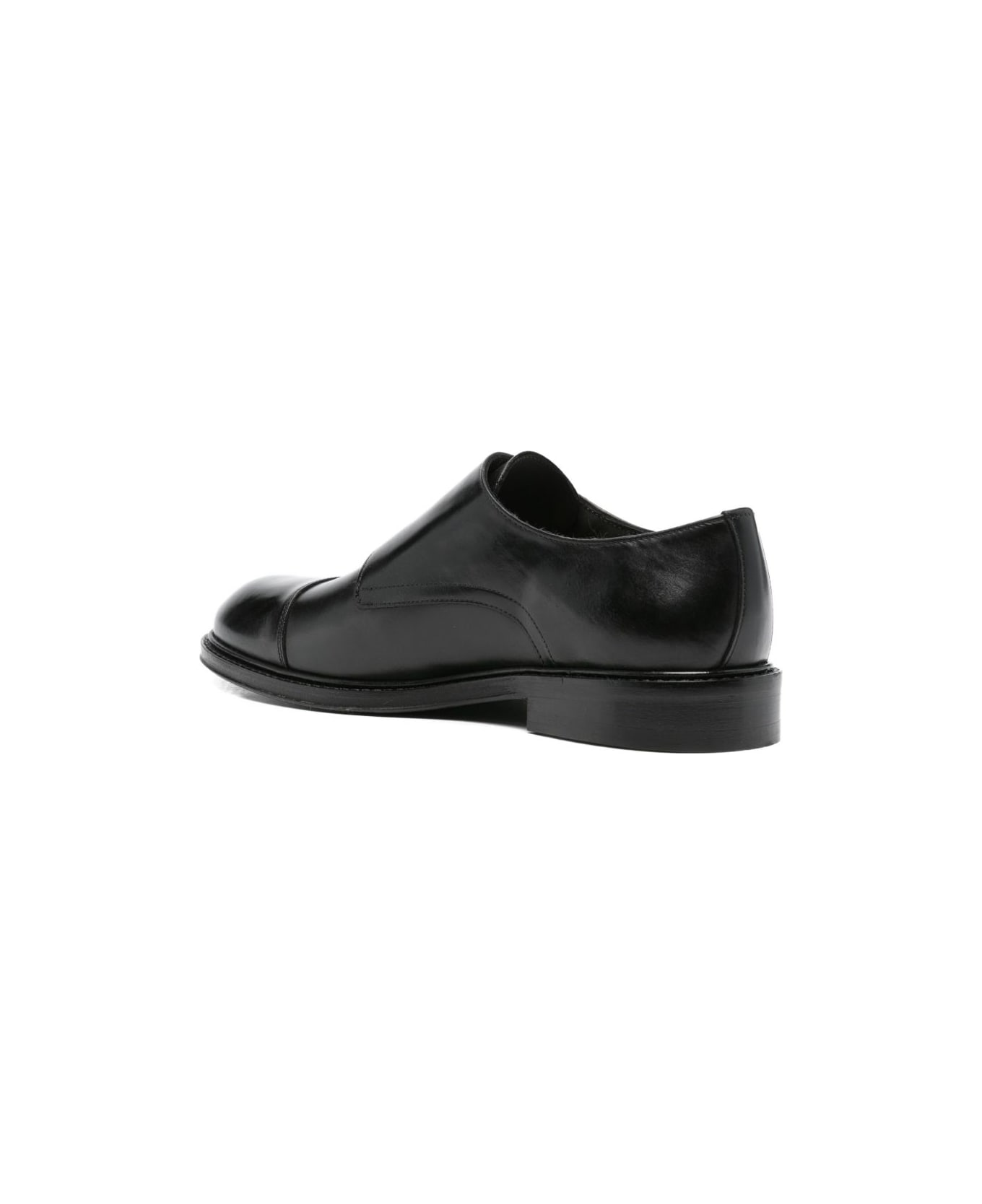 Corneliani Black Leather Double-buckle Shoe - Black