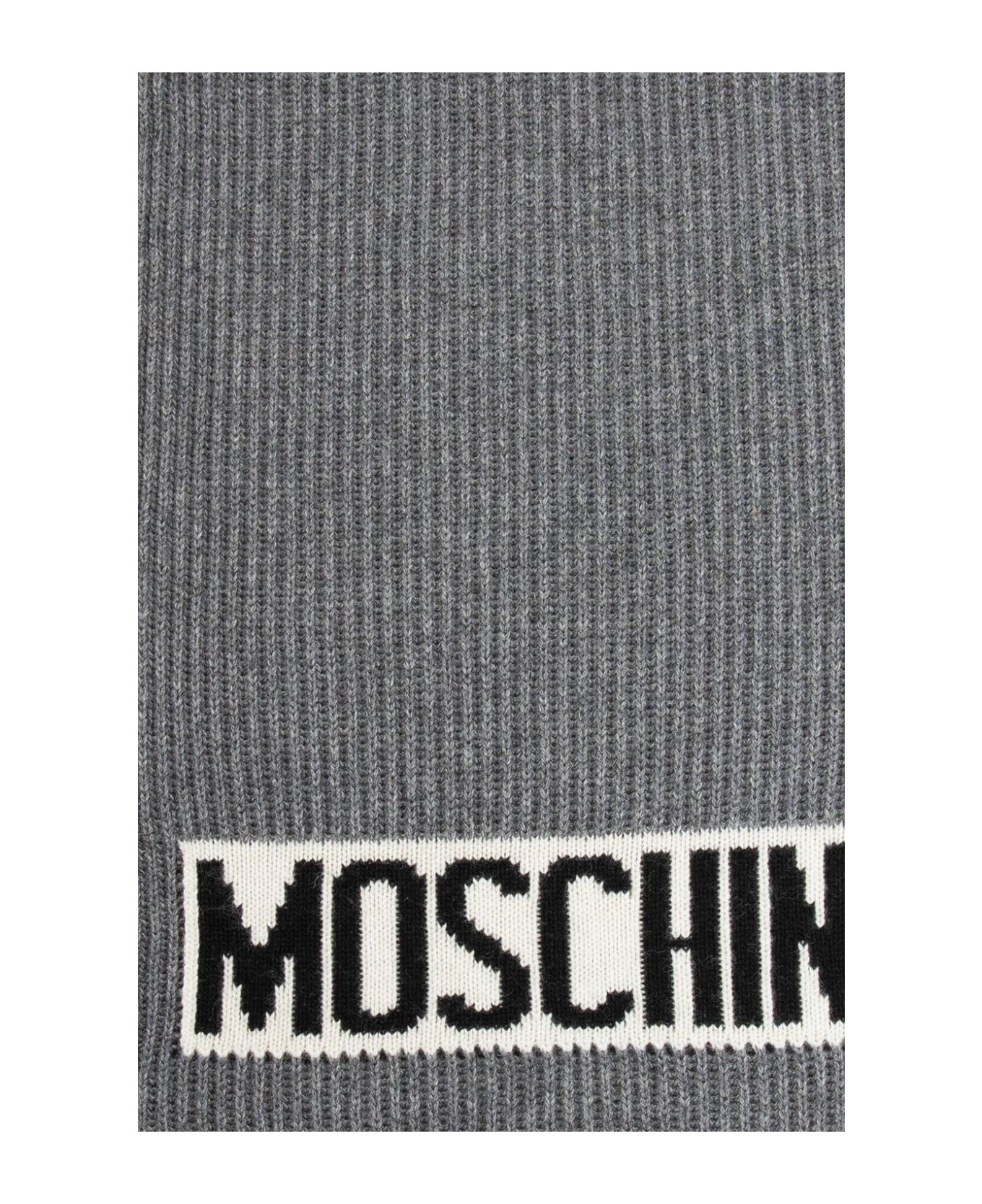 Moschino Logo Intarsia-knit Scarf - Grey