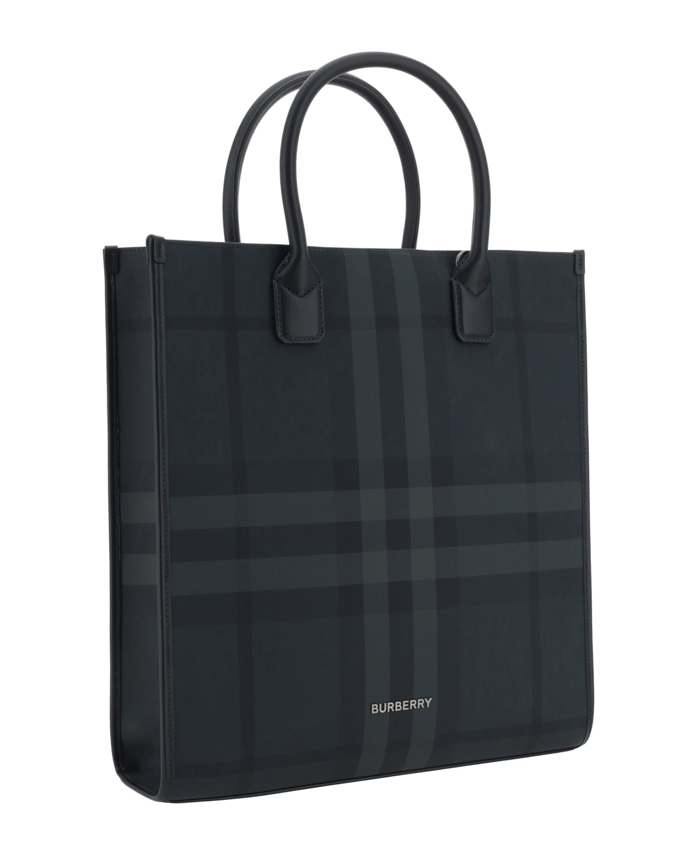 Burberry Round Top Handle Checked Tote - Grey