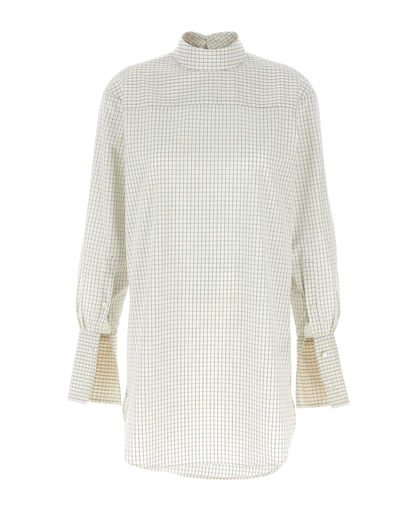 Dries Van Noten Grid Mock-neck Long Sleeved Shirt - WHITE