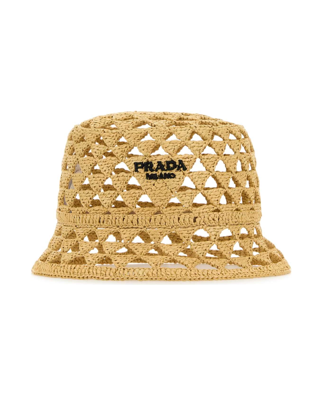 Prada Raffia Bucket Hat - NATURALENERO