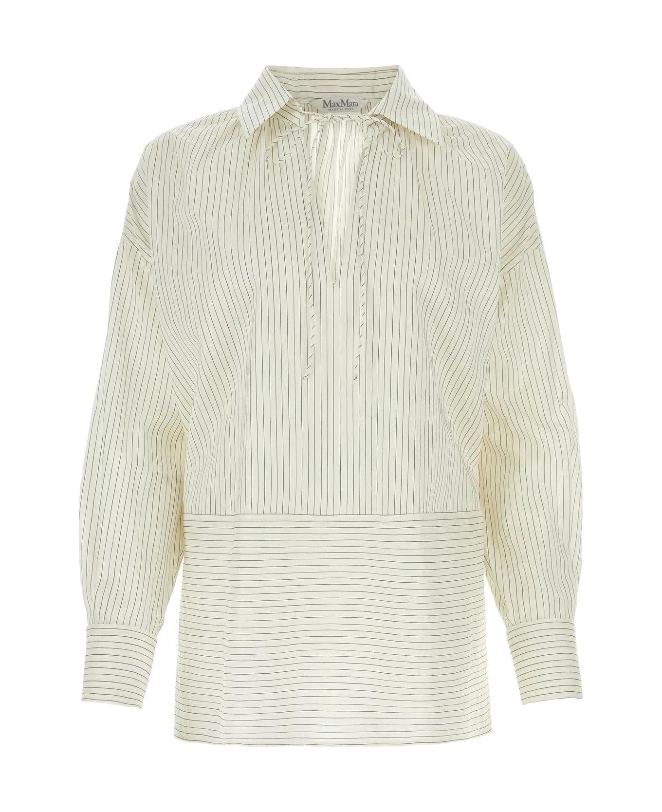 Max Mara Embroidered Cotton Blend Saletta Blouse - White