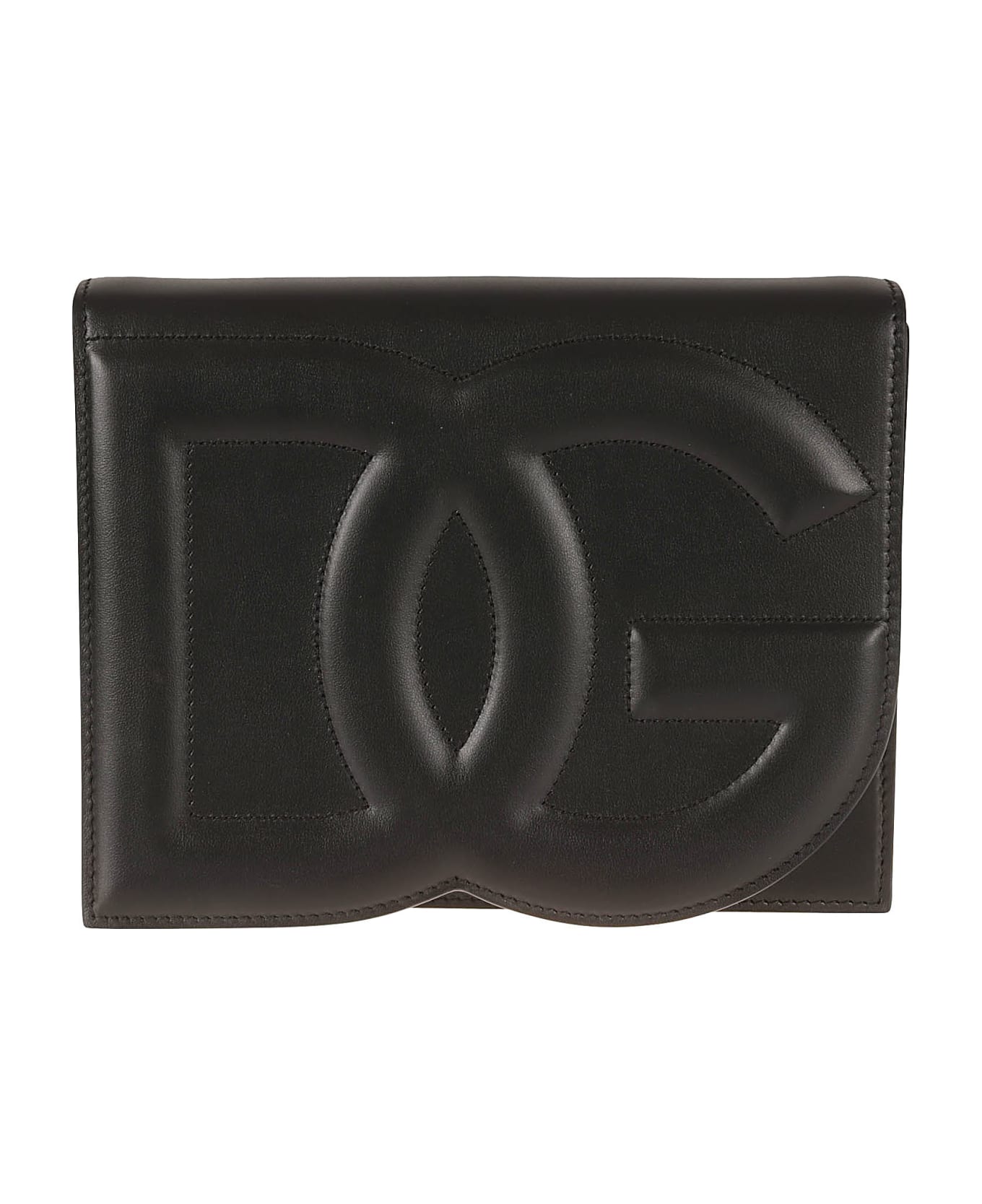Dolce & Gabbana Logo Embossed Flap Shoulder Bag - Black