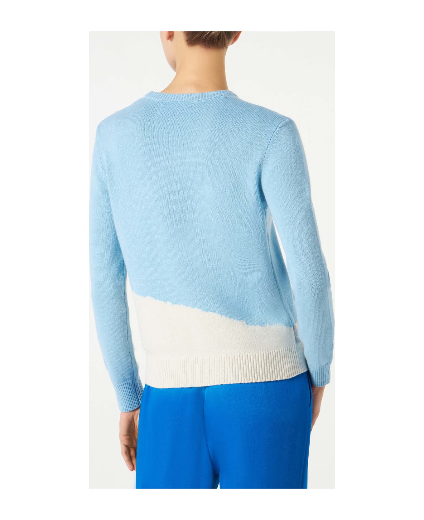 MC2 Saint Barth Woman Sweater Vintage Postcard Style With Lovovia Embroidery - BLUE