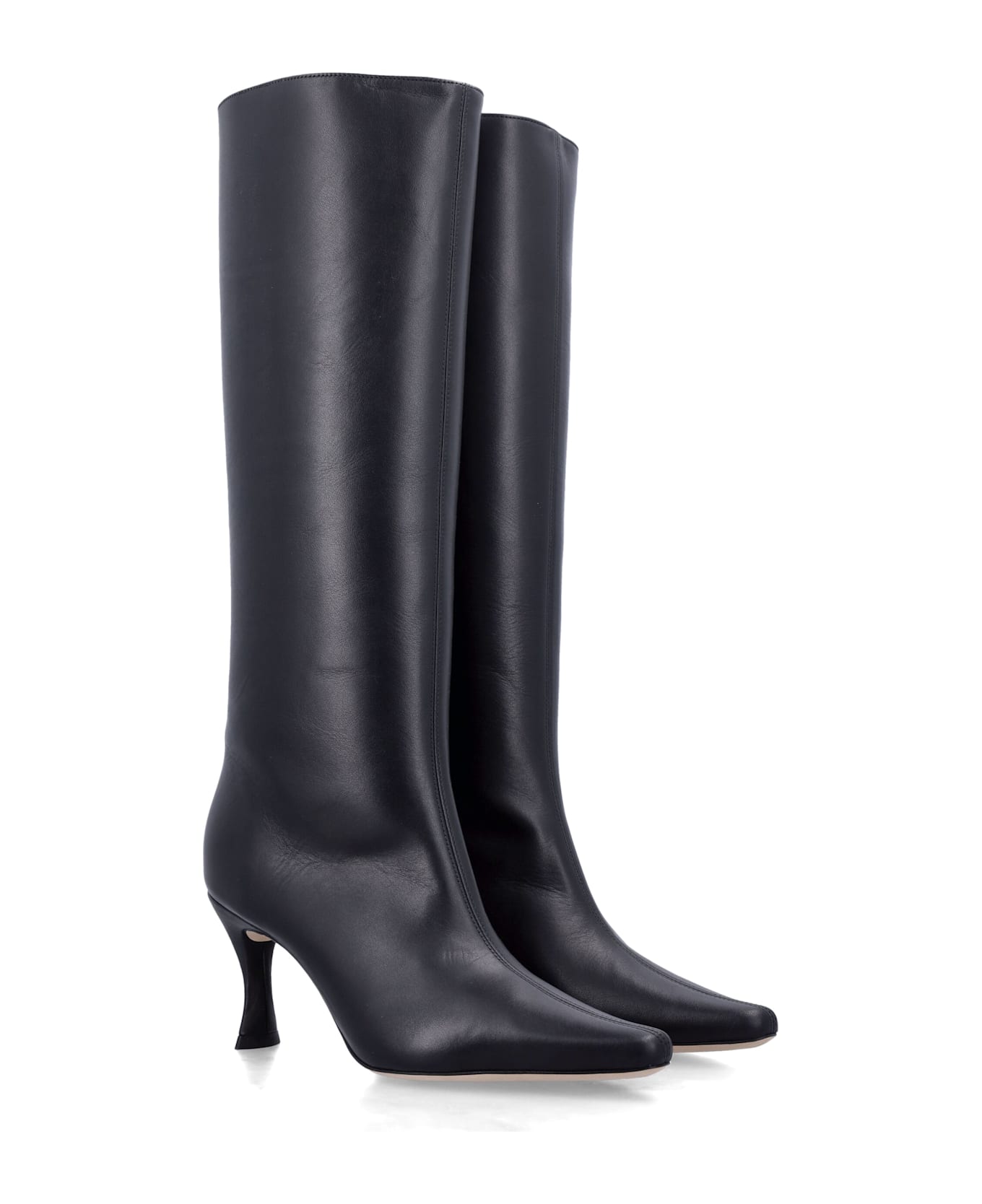 BY FAR Stevie 42 White Leather Boots - BLACK