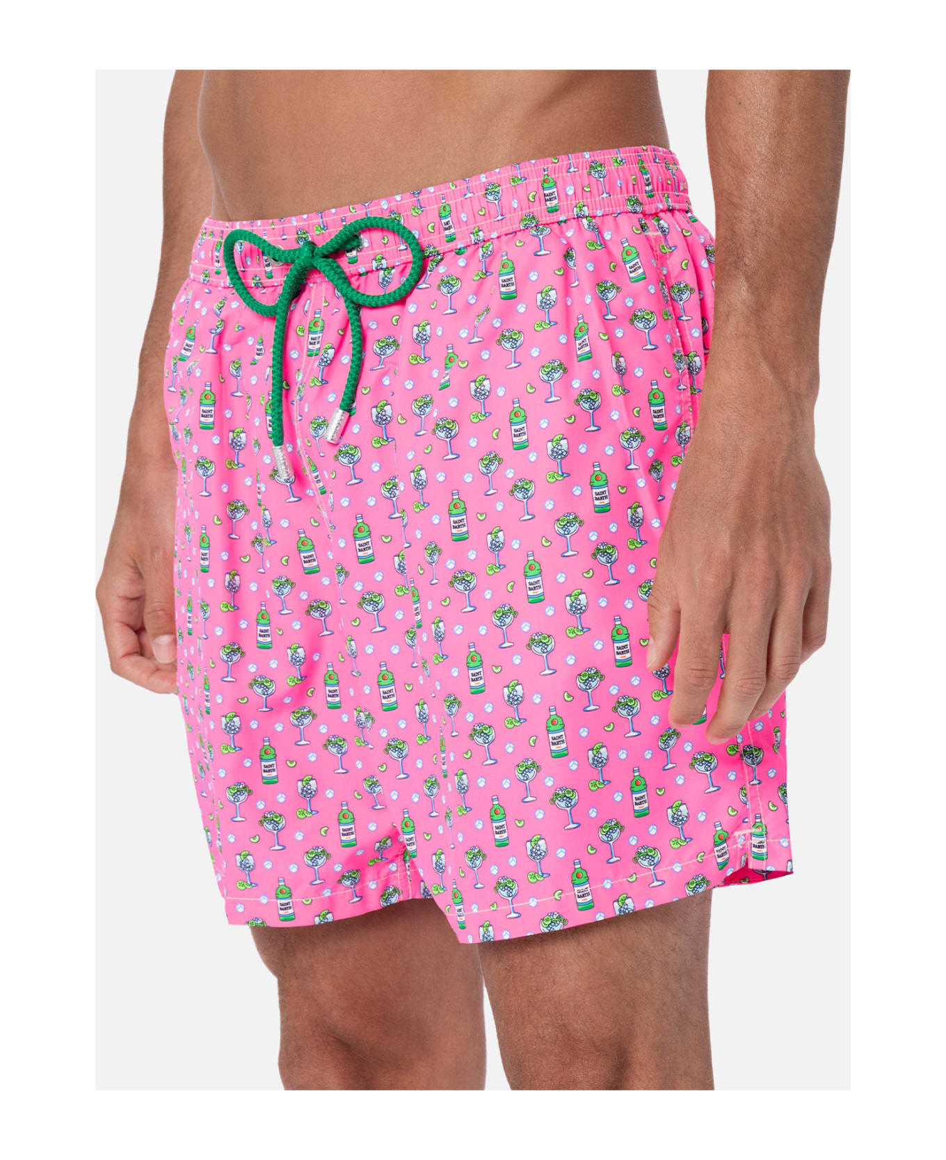 MC2 Saint Barth Man Lightweight Fabric Swim-shorts Lighting Micro Fantasy With Ice And Cocktail Print - PINK