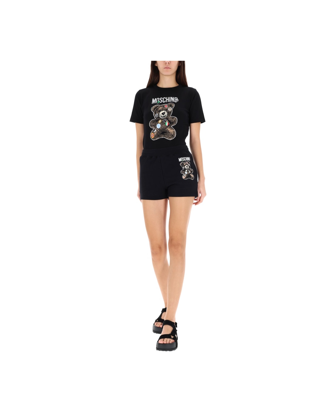 Moschino Shorts With "teddy" Print - BLACK