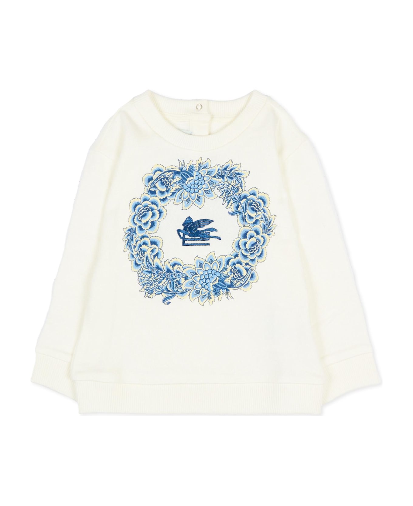 Etro Ivory Sweatshirt With Blue Logo And Flowers For Baby Girl - Ivory