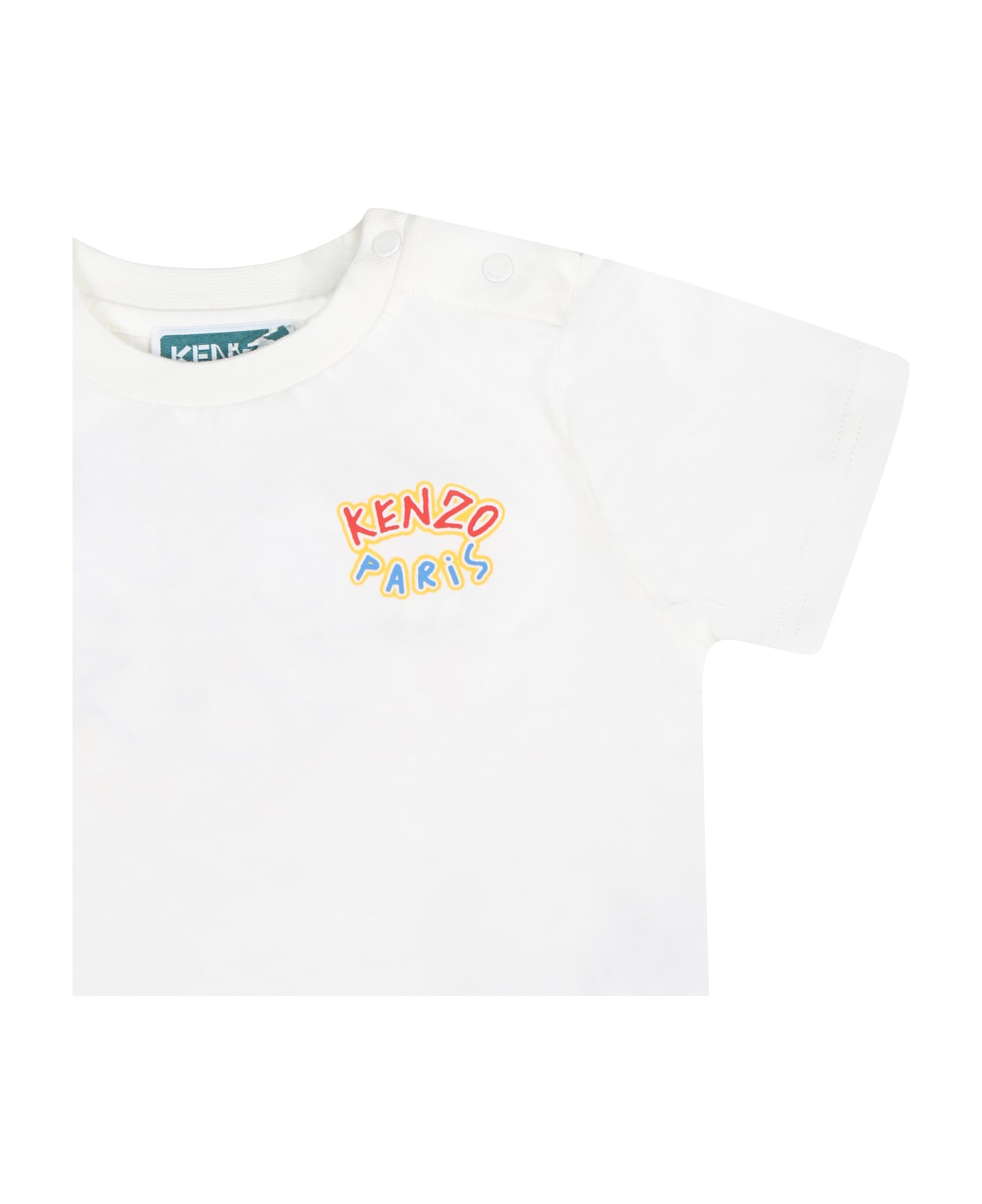 Kenzo Kids Ivory Suit For Baby Boy With Print And Logo - Ivory