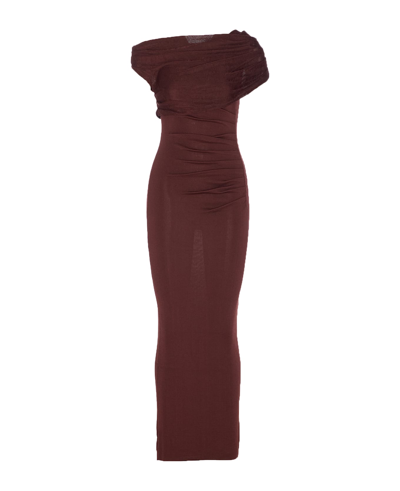 self-portrait Draped Knit Midi Dress - Brown
