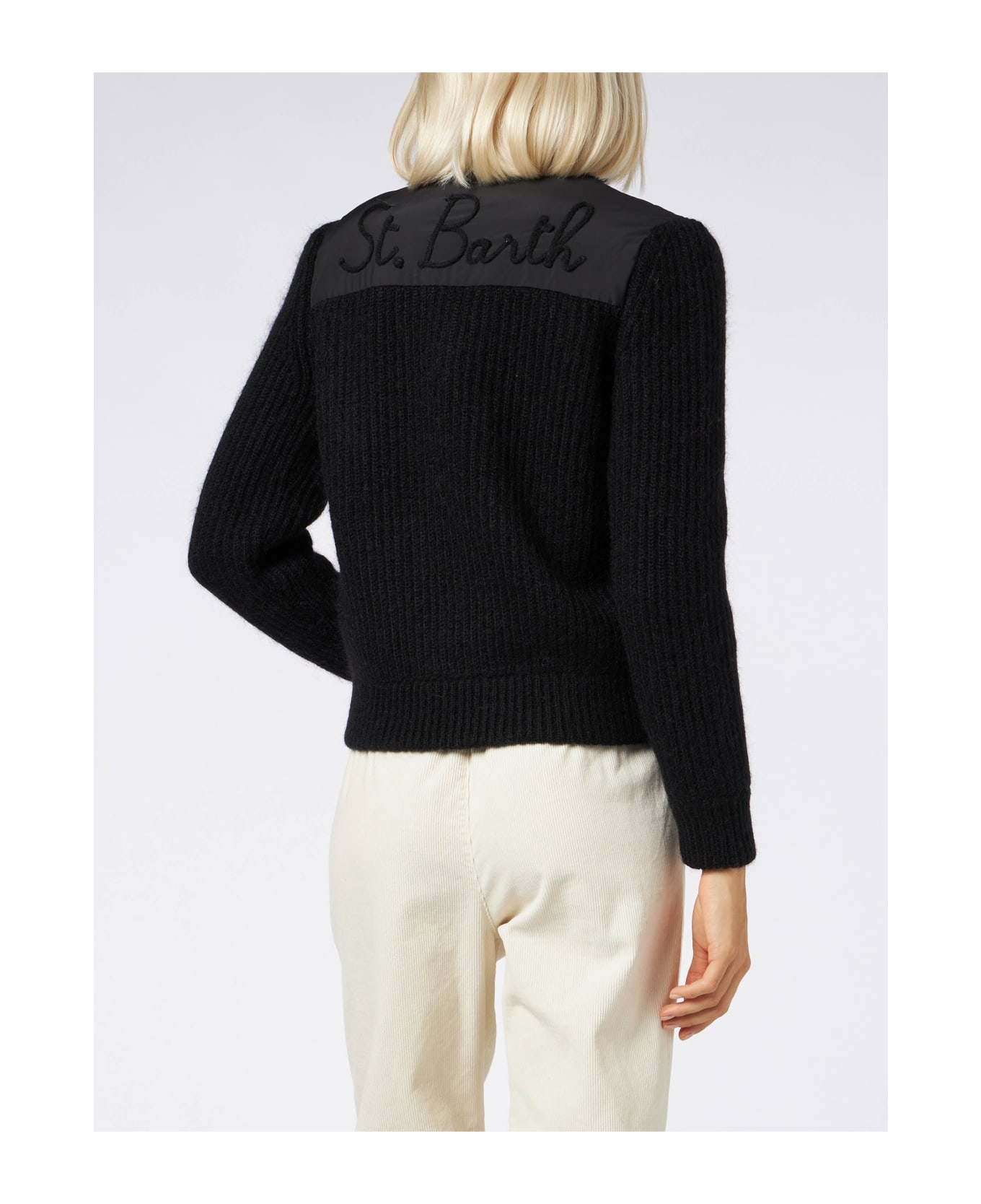 MC2 Saint Barth Woman Padded Jacket With Knitted Sleeves - BLACK