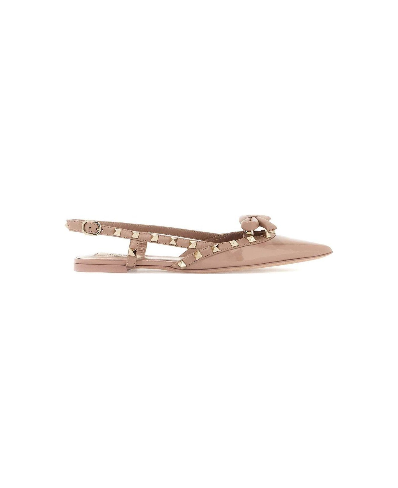 Valentino Garavani Garavani Rockstud Pointed Toe Slingback Ballerina Shoes - Powder