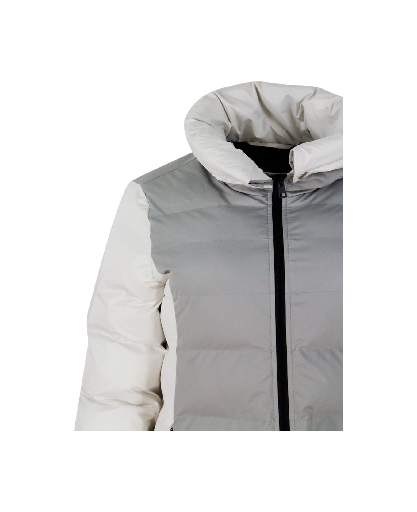 Lorena Antoniazzi Chalet Collection Down Jacket In Two-tone Technical Fabric With Openable Collar And Zip Closure - Grey