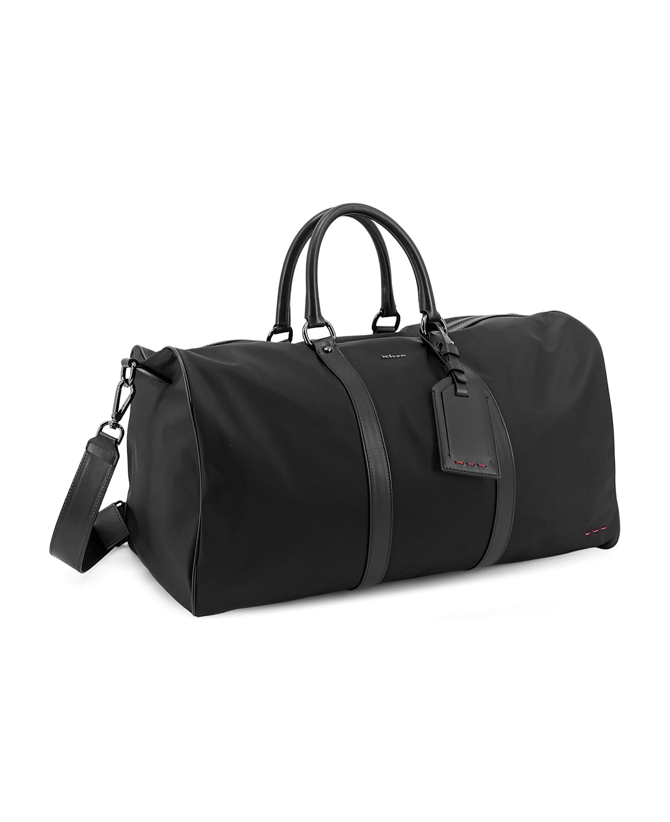 Kiton Nylon Duffel Bag With Leather Inserts - Black