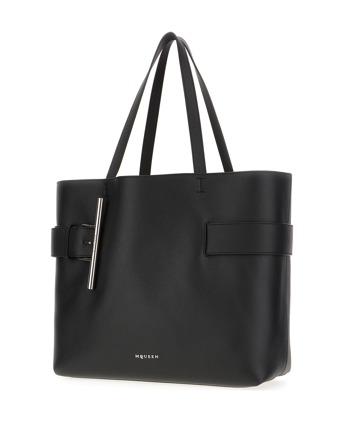 Alexander McQueen Black Leather Shopping Bag - BLACK SILVER