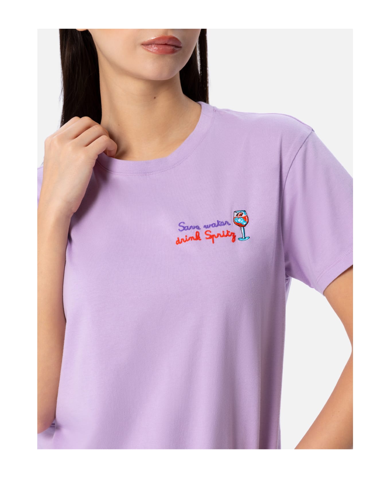 MC2 Saint Barth Woman Cotton Jersey Crewneck T-shirt Emilie With Save Water Drink Spritz Embroidery - PINK