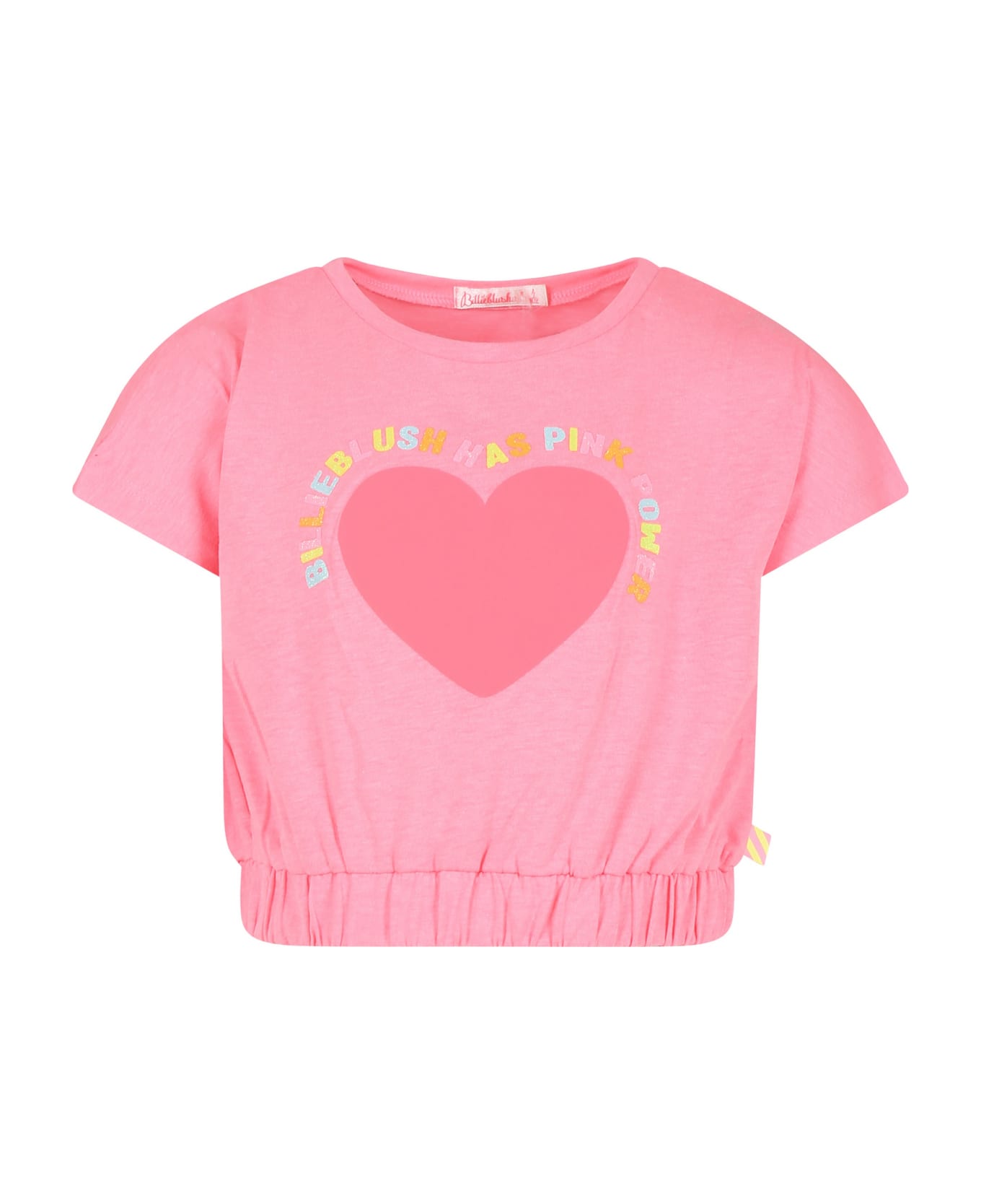 Billieblush Fuchsia Crop T-shirt For Girl With Heart And Logo - Fuchsia