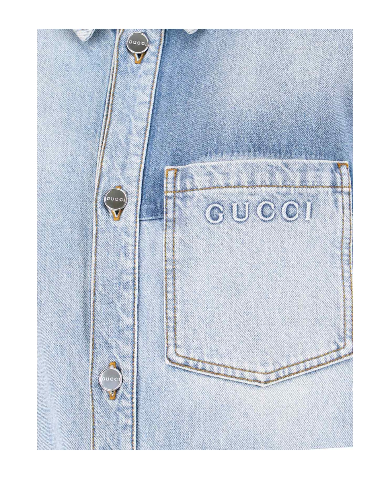 Gucci Denim Logo Shirt - Light Blue