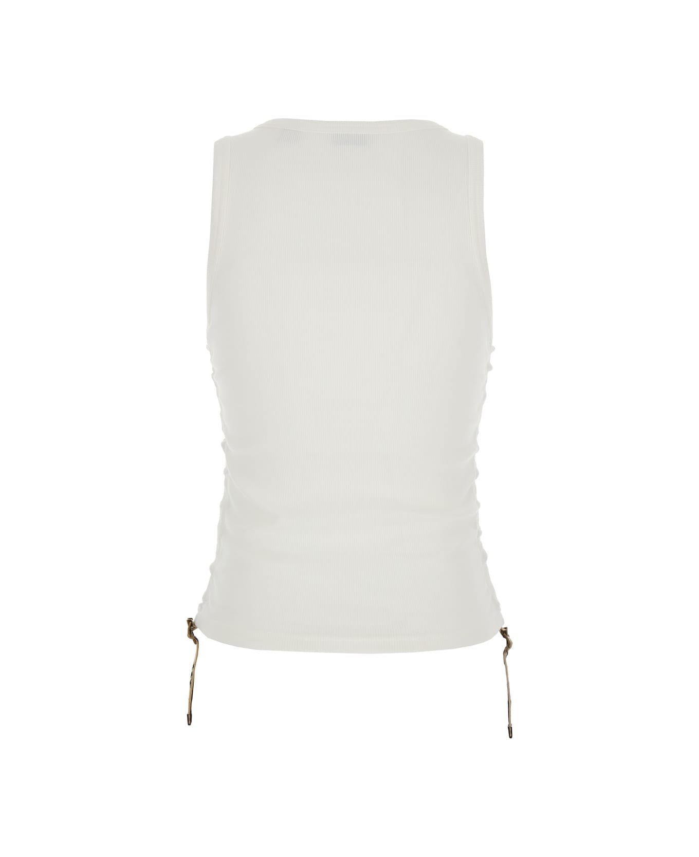Burberry White Sleeveless Top With Ruched Details And Ties With Check Motiv In Cotton Blend Woman - White