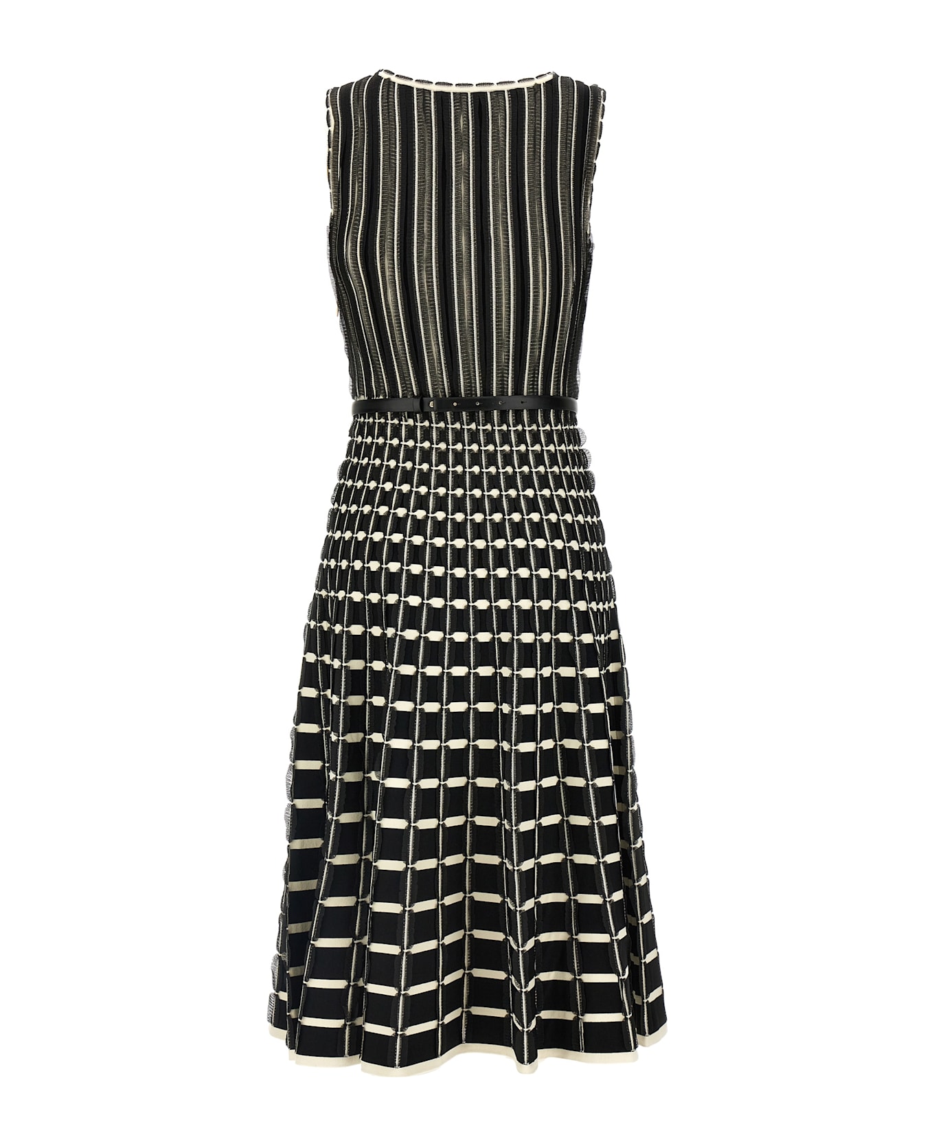 Elisabetta Franchi Belted Knitted Dress - White/Black
