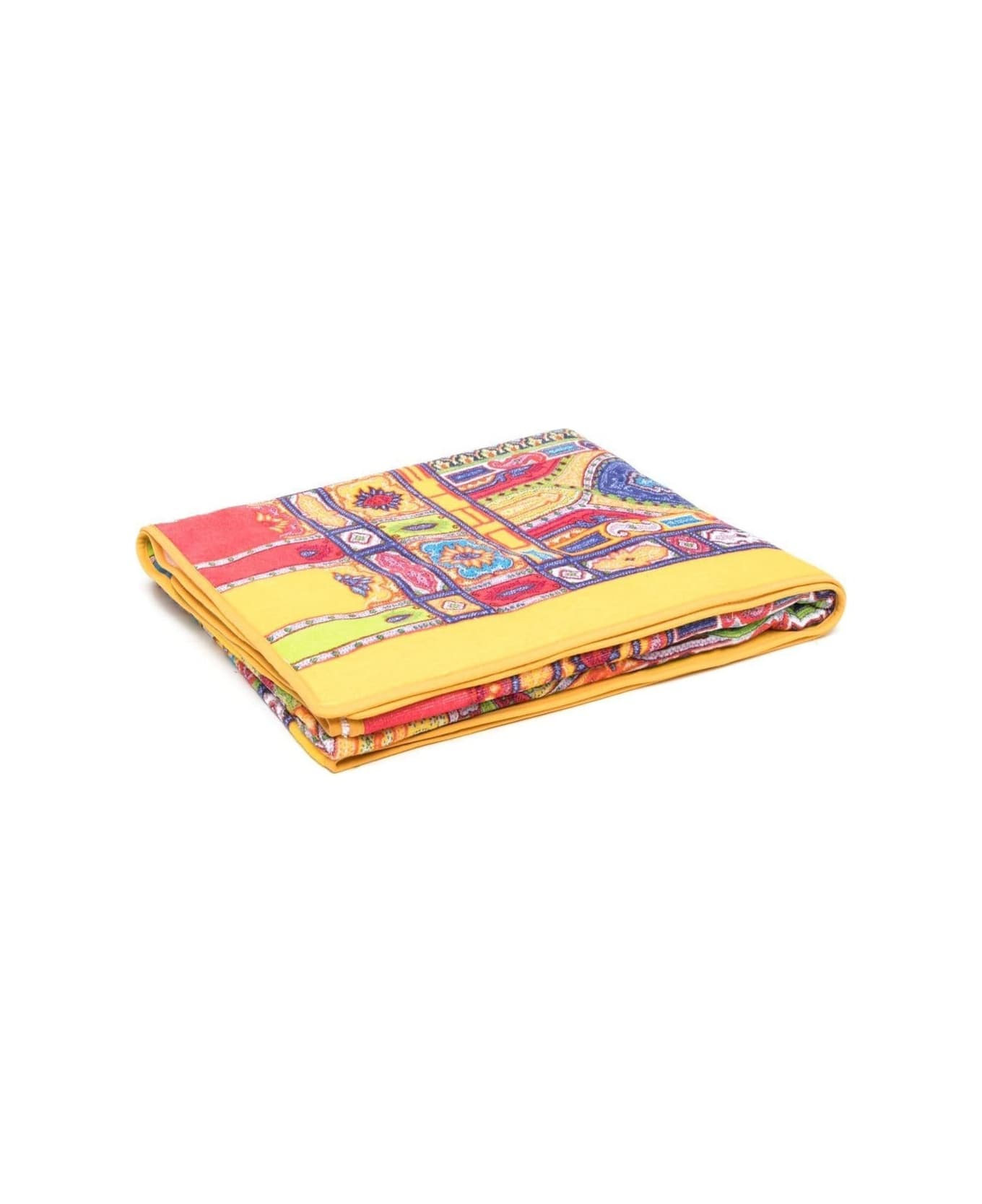 Etro Multicolor Beach Towel With Paisley Ornamental Print In Cotton Terry Home - Yellow