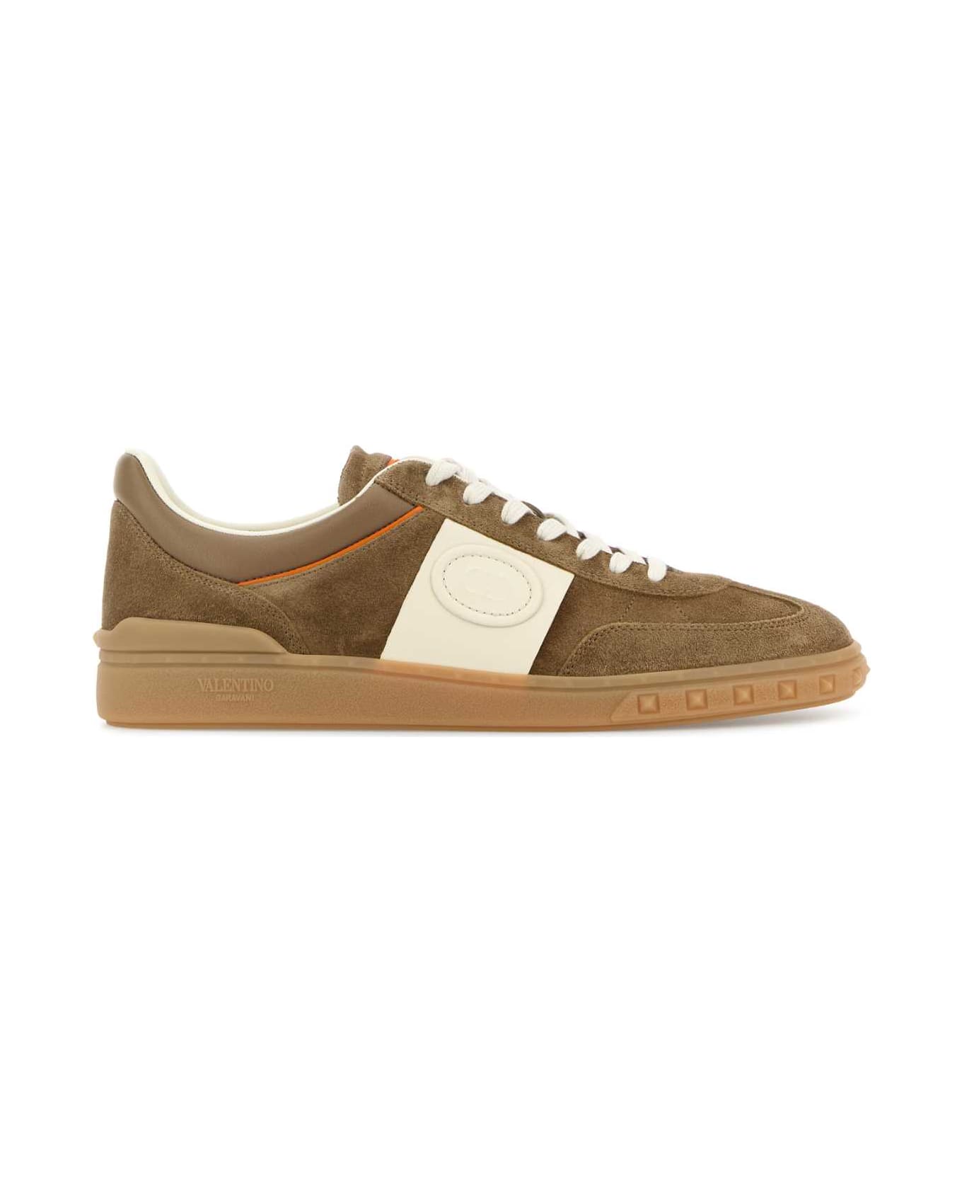 Valentino Garavani Cappuccino Suede Upvillage Sneakersâ  - DARKKHAKIIVORYPUMPKIN