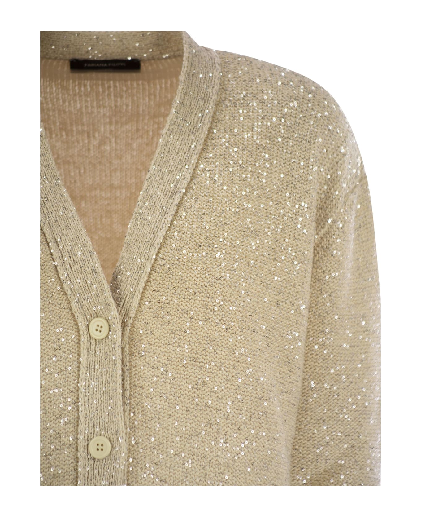 Fabiana Filippi Cotton Knit Cardigan With Sequins - Vanilla
