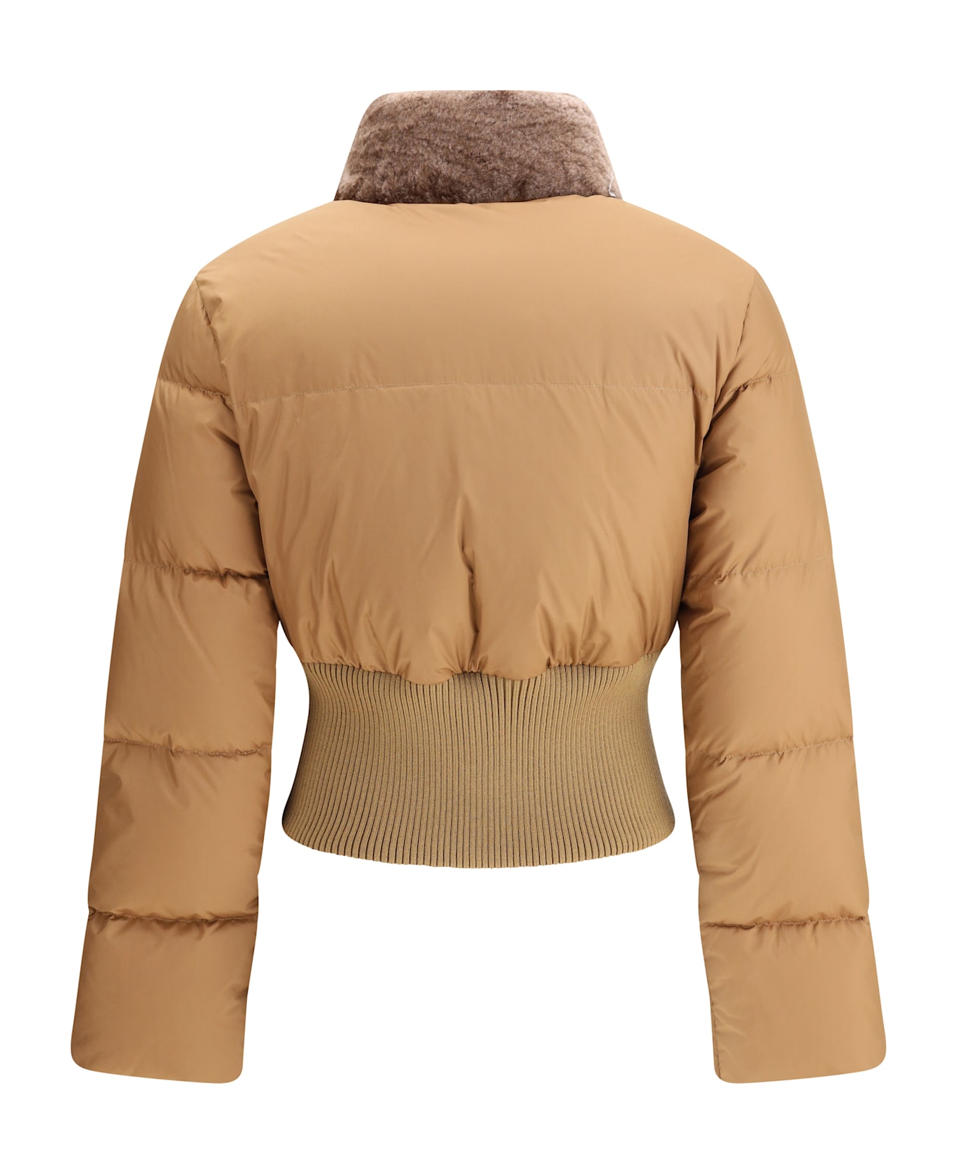 Fendi Cropped Down Jacket With Shearling Lining