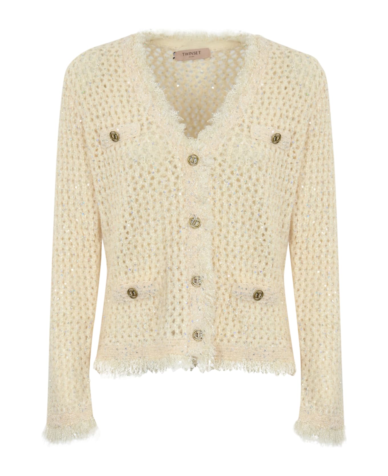 TwinSet Mesh Jacquard Knit Jacket - Old white