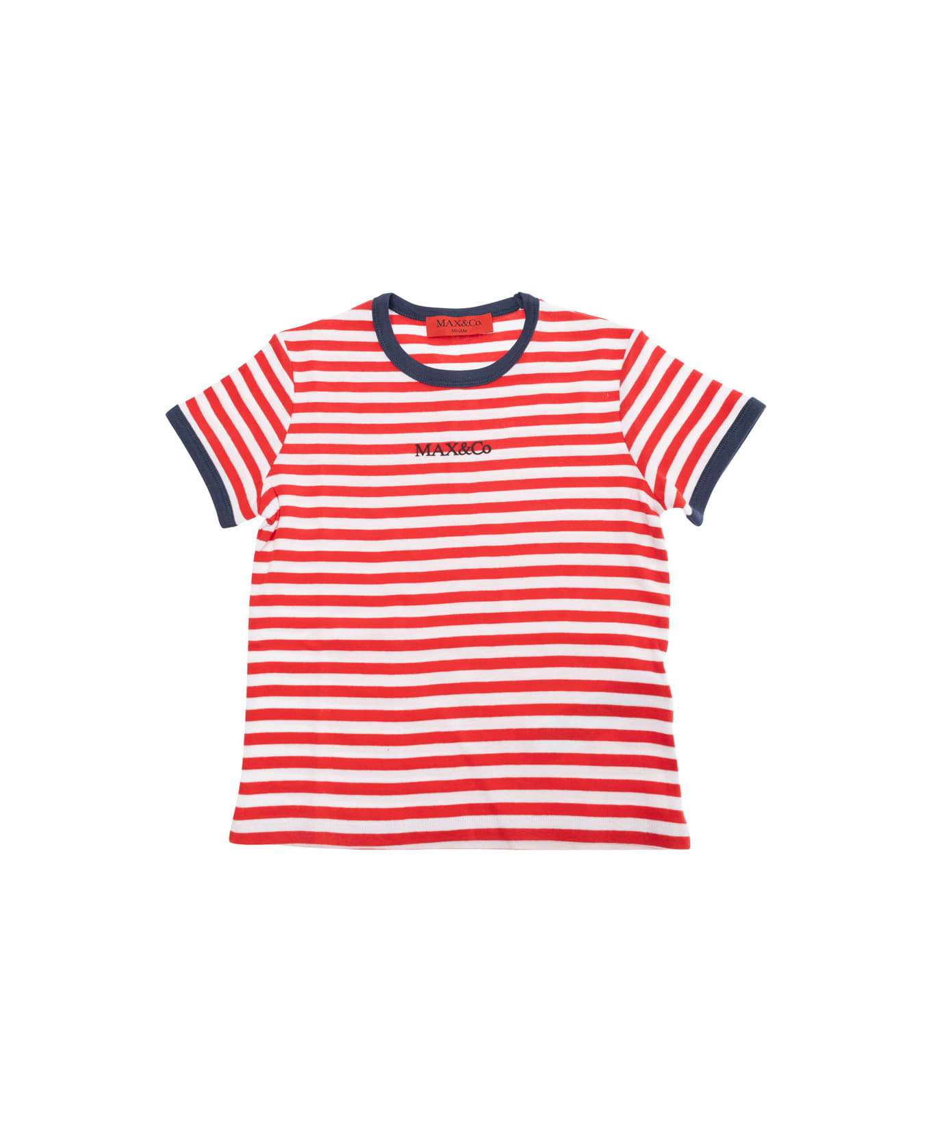 Max&Co. Red T-shirt With Logo Lettering On The Front And All-over Striped Motif In Cotton Girl - Red
