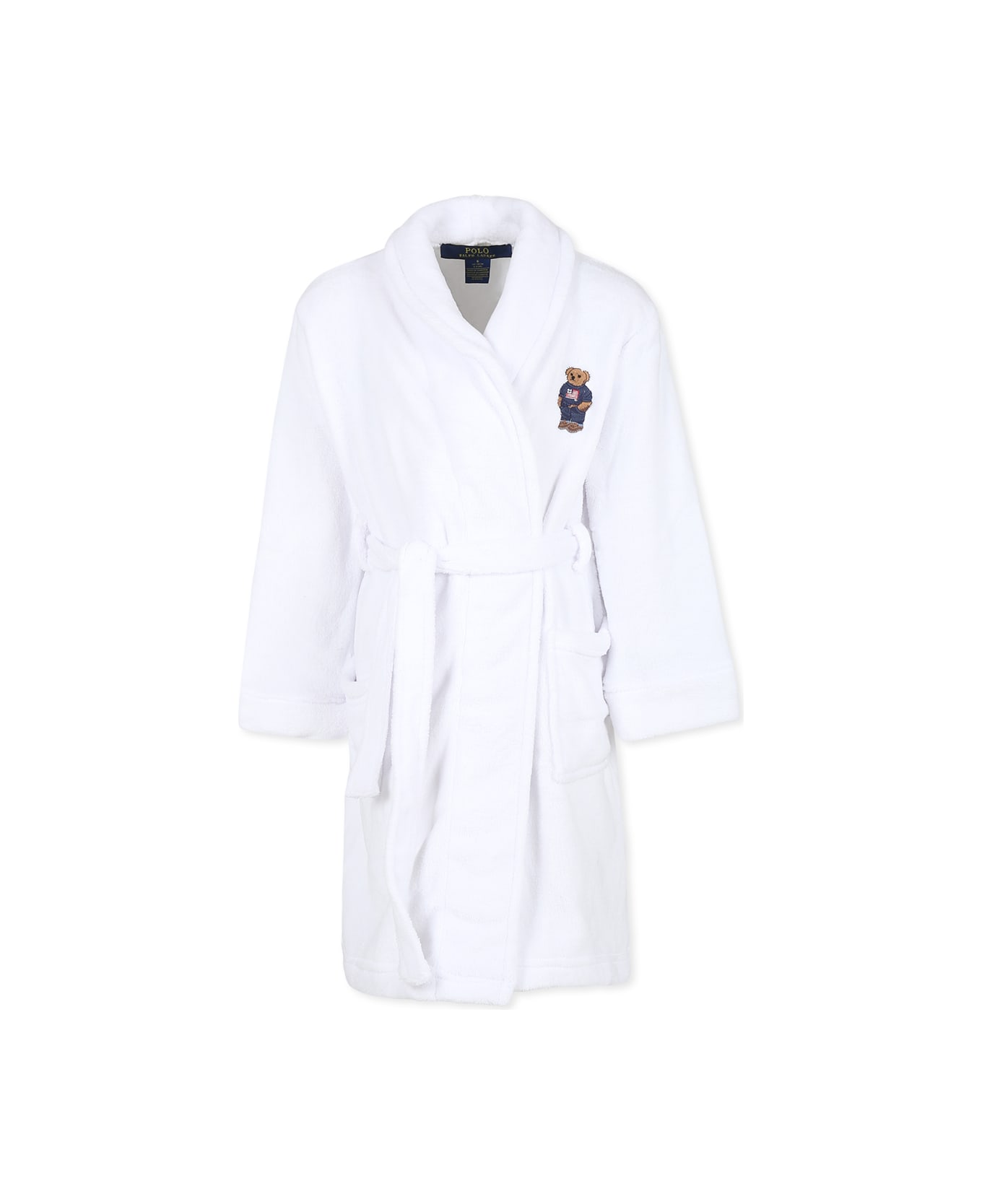 Ralph Lauren White Dressing Gown For Kids With Polo Bear - White