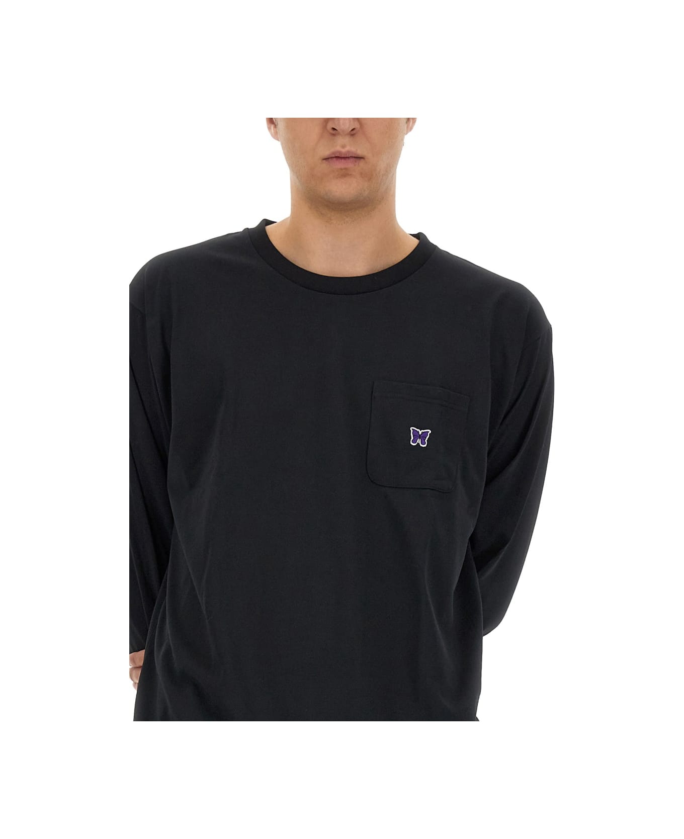 Needles T-shirt With Logo - BLACK フリース