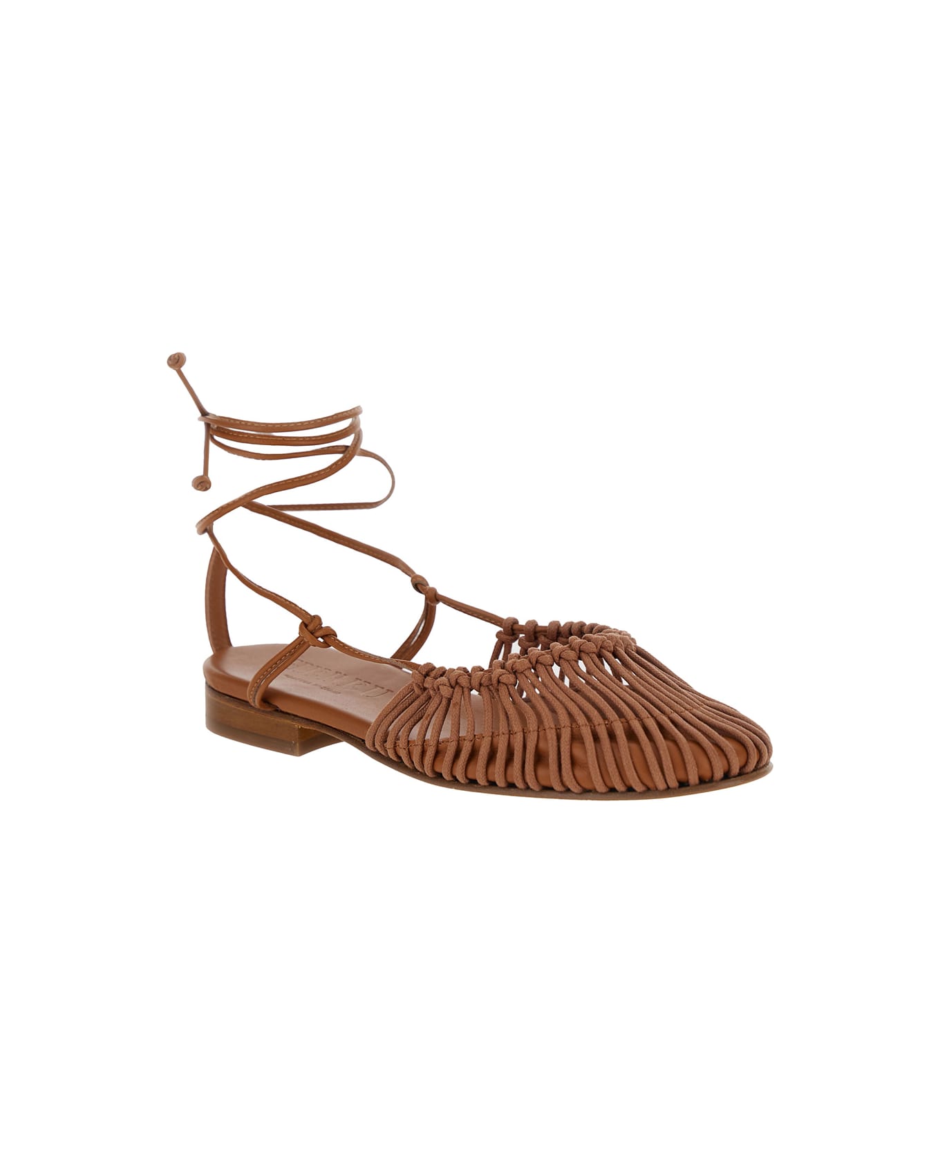 Hereu 'mantera' Brown Ballerinas With Ankle Strings In Leather Woman - Brown