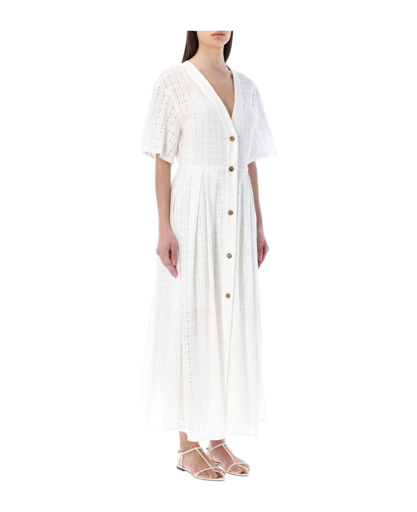 Fabiana Filippi Long Dress Short-sleeved Stretched Dress - White