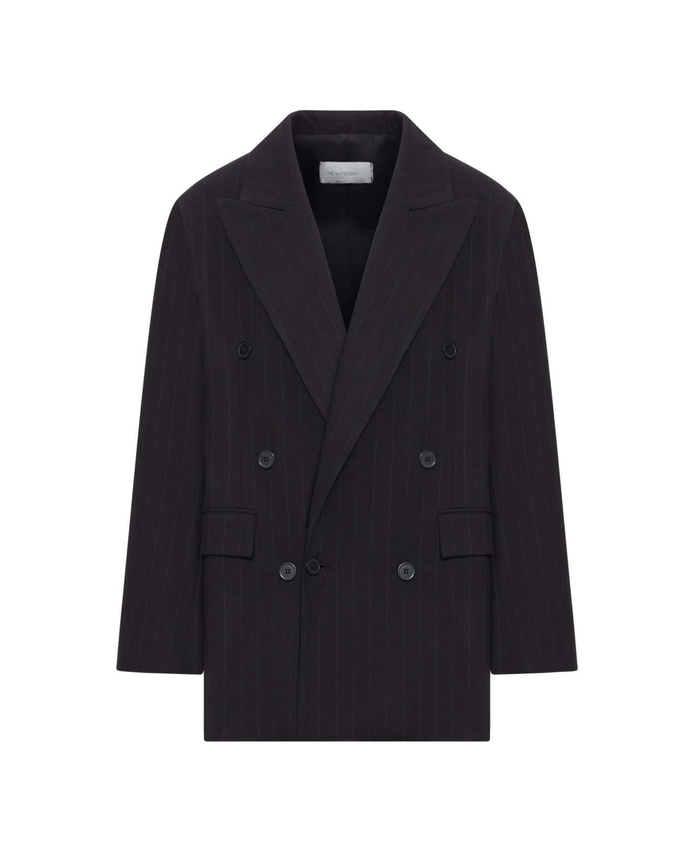 The Nina Studio Double-breasted Pinstripe Blazer - Black