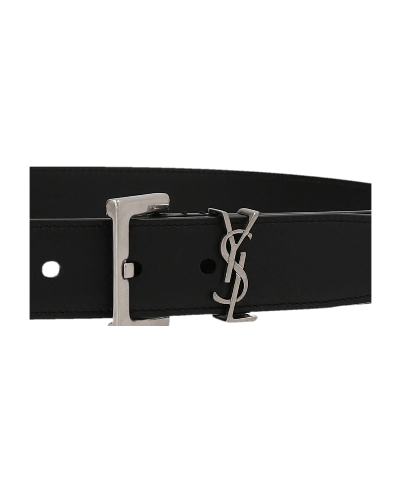Saint Laurent Cassandre Leather Belt - Black ベルト